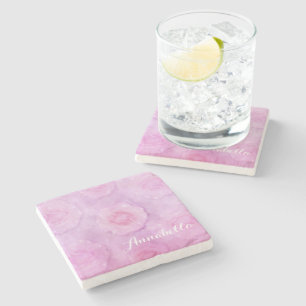 Watercolor roses stone coaster