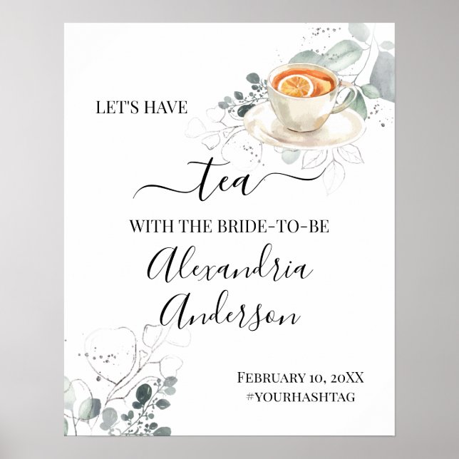 Watercolor Roses Tea Bridal Shower Welcome Sign (Front)