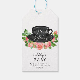 Watercolor Roses Tea Cup Baby Shower Favour Gift Tags
