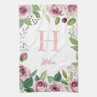 Watercolor roses  tea towel