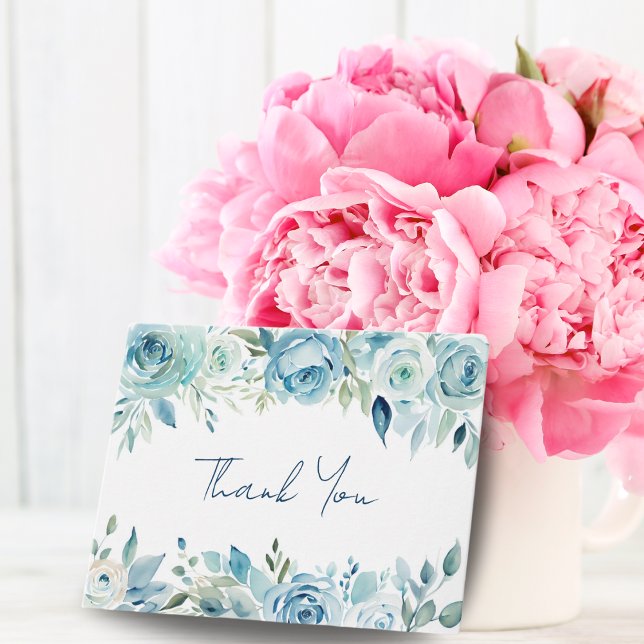Watercolor Roses Thank You Card (Artfully crafted roses, blending hand-painted charm with digital enhancements. Express gratitude. )