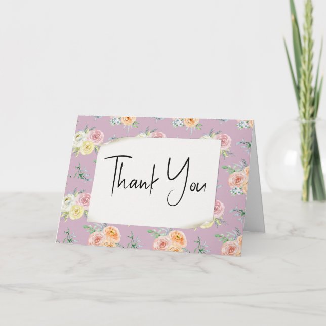 Watercolor Roses Thank You   Card (Front)