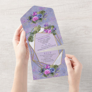 Watercolor Roses & Tulips with Gold All In One Invitation