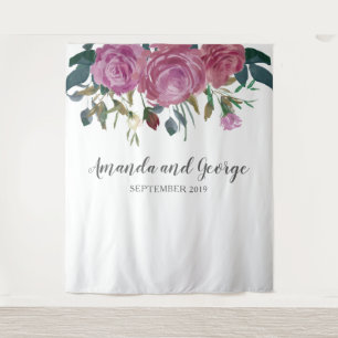 Watercolor roses wedding backdrop floral tapestry