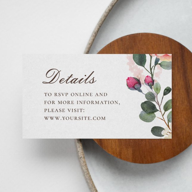 Watercolor roses wedding details. Elegant floral Enclosure Card (Creator Uploaded)