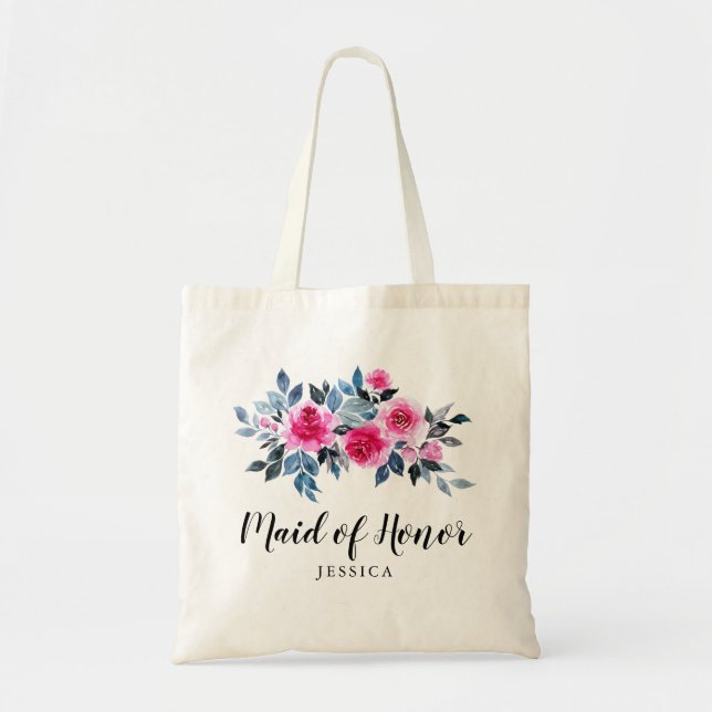 Watercolor Roses Wedding Maid Of Honour Tote Bag (Front)