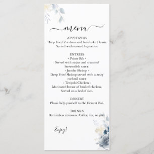 Watercolor Roses Wedding Menu
