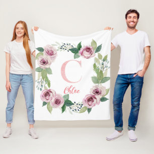 Watercolor roses with letter C Fleece Blanket