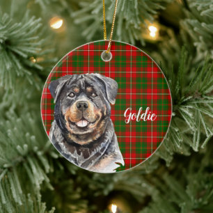 Watercolor Rottweiler Dog Personalised Ceramic Tree Decoration