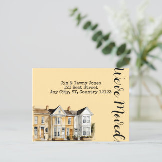 Watercolor Row of Homes Change of Address Postcard