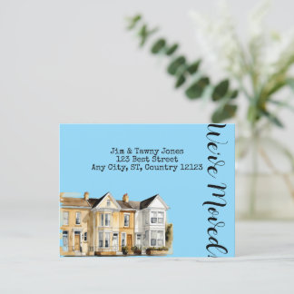 Watercolor Row of Homes Change of Address Postcard
