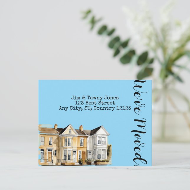 Watercolor Row of Homes Change of Address  Postcard (Standing Front)