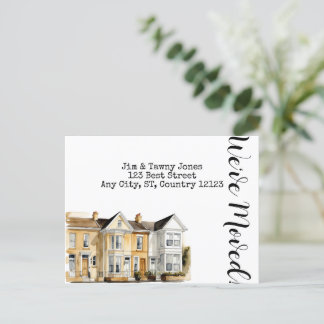Watercolor Row of Homes Change of Address Postcard