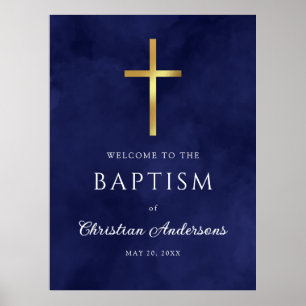 Watercolor Royal Blue Baptism Boy Welcome Sign