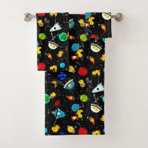 Watercolor Rubber Duck Astronauts Kids Bath Towel Set