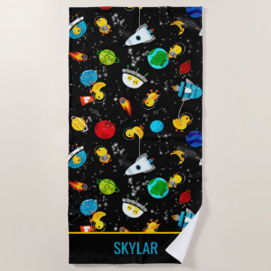 Watercolor Rubber Duck Astronauts Personalised Beach Towel