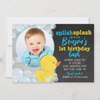 Watercolor Rubber Duck Chalkboard Photo Birthday