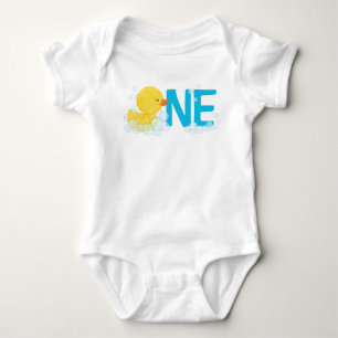 Watercolor Rubber Duck ONE 1st Birthday Boy Baby Bodysuit