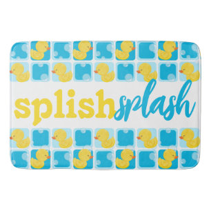 Watercolor Rubber Duck Splish Splash Chequered Bath Mat