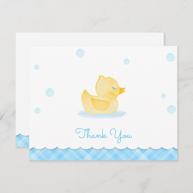 Watercolor Rubber Ducky Baby Shower Thank You Card (Front/Back)