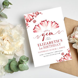 Watercolor Rubies She's a Gem Birthday Invitation