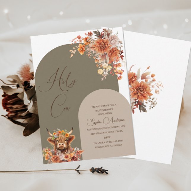 Watercolor Rust Highland Cow Baby Shower Invitation (Creator Uploaded)