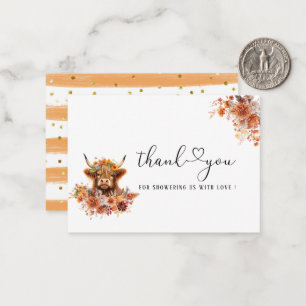  Watercolor Rust Highland Cow Baby Shower thank yo Card