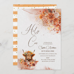 Watercolor Rust Highland Cow Is TURING ONE Invitation