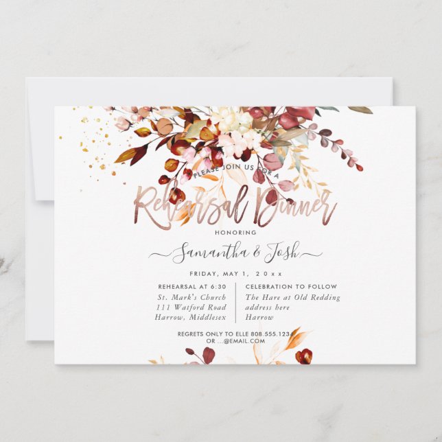 Watercolor Rust Orange Eucalyptus Rehearsal Dinner Invitation (Front)