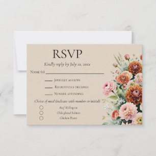 Watercolor Rust Orange Sage Green Floral Wedding RSVP Card