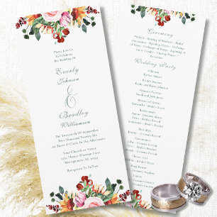 Watercolor Rust Yellow Orange Green Floral Wedding Programme