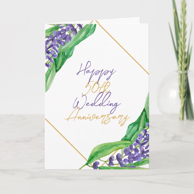 Watercolor Rustic 50th Wedding Anniversary Card (Front)