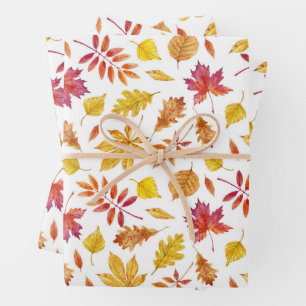 Watercolor Rustic Autumn Leaves Pattern Wrapping Paper Sheet
