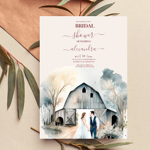 Watercolor Rustic Barn Bridal Shower Invitation