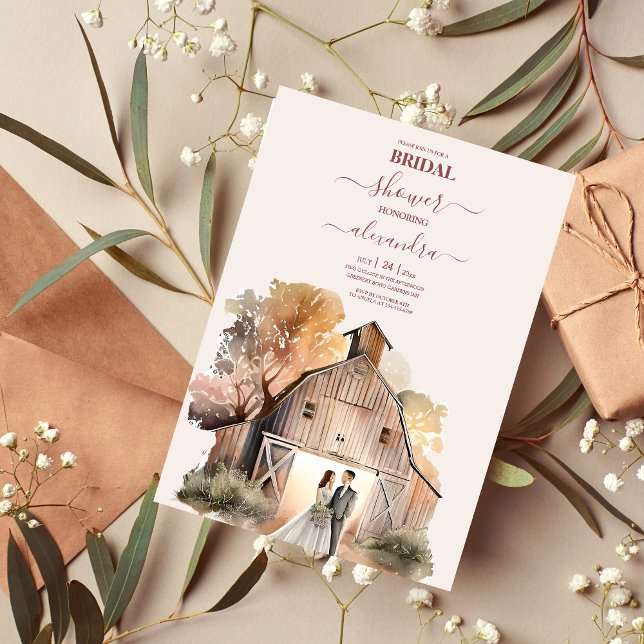 Watercolor Rustic Barn Bridal Shower Invitation (Creator Uploaded)