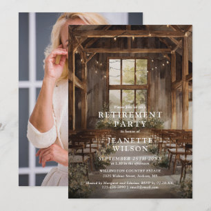 Watercolor Rustic Barn Photo Retirement Party Invitation