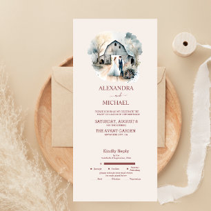 Watercolor Rustic Barn Wedding All In One Invitation