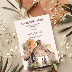 Watercolor Rustic Barn Wedding Save The Date