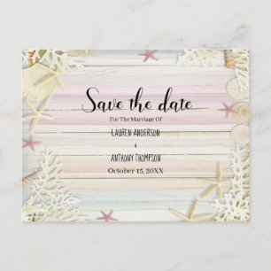 Watercolor Rustic Beach Wedding Save The Date Postcard