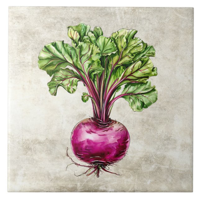 Watercolor Rustic Beets Faux Texture  Tile (Front)