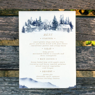 Watercolor Rustic Blue Mountain Wedding Menu Card