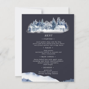 Watercolor Rustic Blue Mountain Wedding Menu Card
