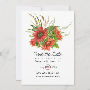 Watercolor Rustic Bohemian Red Sunflowers Wedding Save The Date