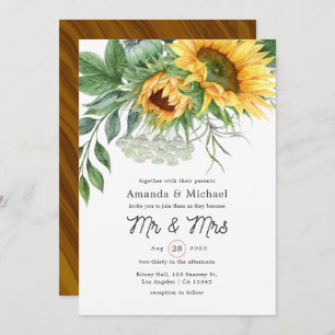 Watercolor Rustic Bohemian Sunflower Wedding Invitation