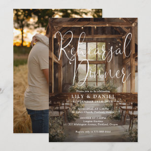 Watercolor Rustic Boho Barn Photo Rehearsal Dinner Invitation
