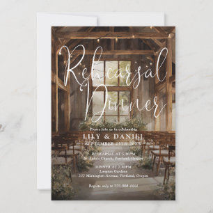 Watercolor Rustic Boho Barn Rehearsal Dinner Invitation