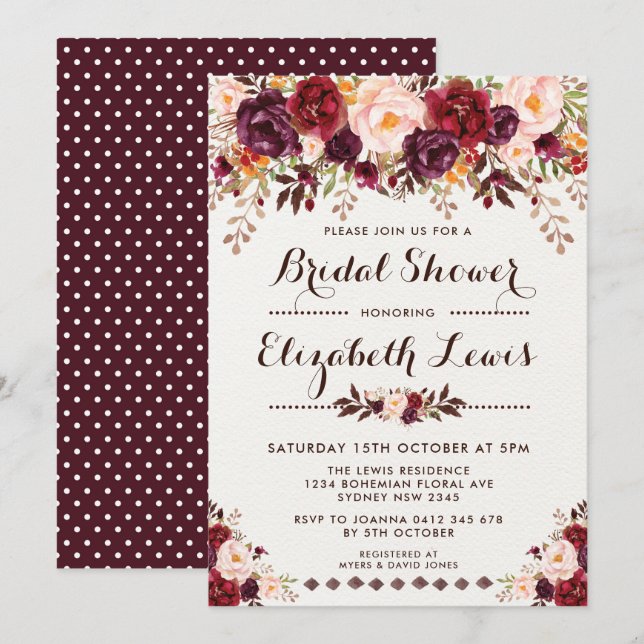 Watercolor Rustic Boho Bridal Shower Invitation (Front/Back)