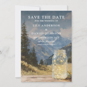 Watercolor Rustic Boho Mountain Mason Jar Wedding Save The Date