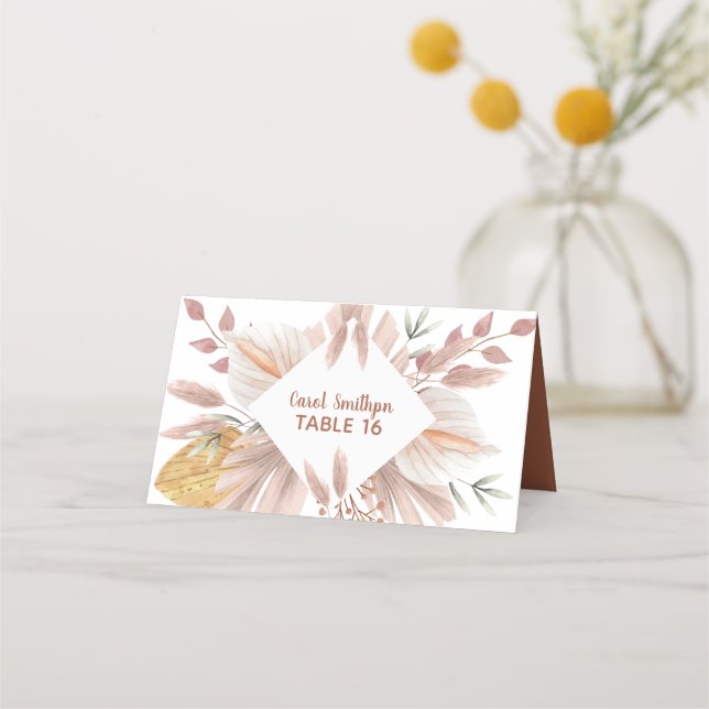 watercolor rustic boho pampas grass wedding  place card (Back)