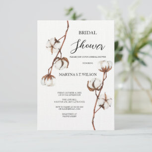 Watercolor rustic bridal cotton flower invitation 